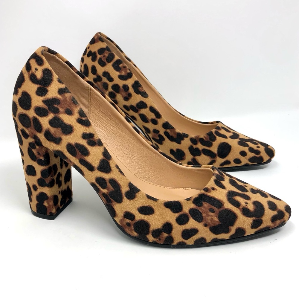 Destina Way Leopard print Block Heels Pointy Toe Pump Shoes Size 11